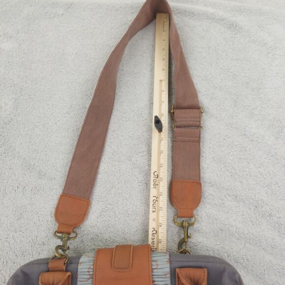 Mo & Co Bag Purse Carry On Weekender Suede Leather Gray Blue Mixed Media Boho - Picture 8 of 16